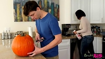 Step-Sis Discovers Her Brother'S Sexual Encounter With A Pumpkin In A Taboo Situation