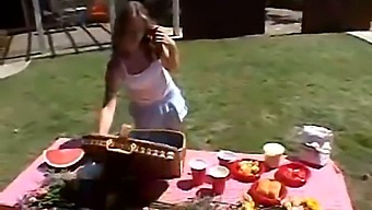 Little April, A Cute Teen, Pleasures Herself In A Solo Outdoor Scene
