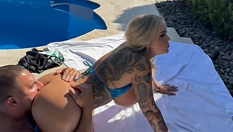 Beautiful White Girl With A Nice Ass, Teddy Tarantino And Kali Roses In A Poolside Creampie Scene.